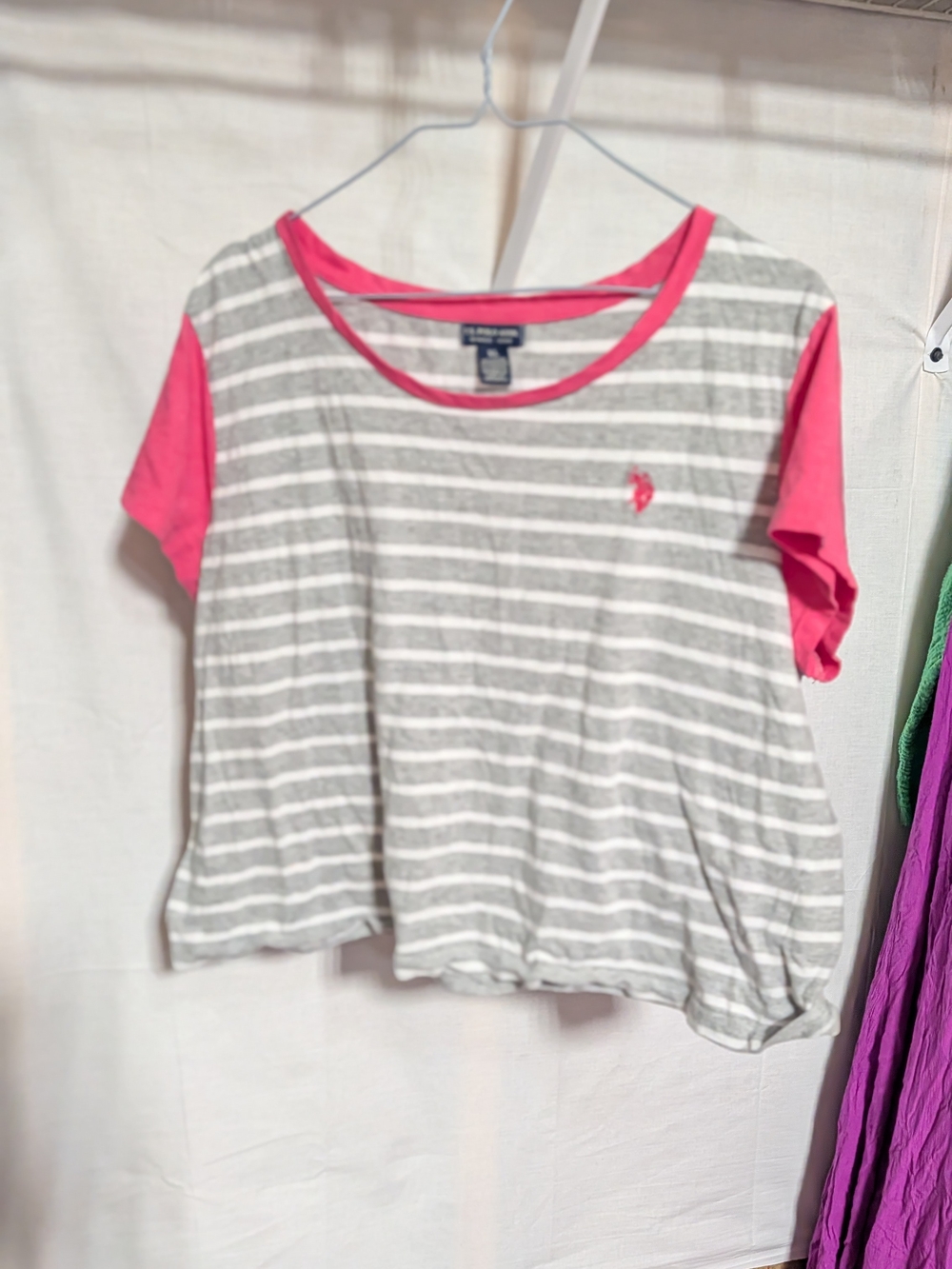 U.S. Polo Assn. Gray & Pink Striped Short Sleeve Tee